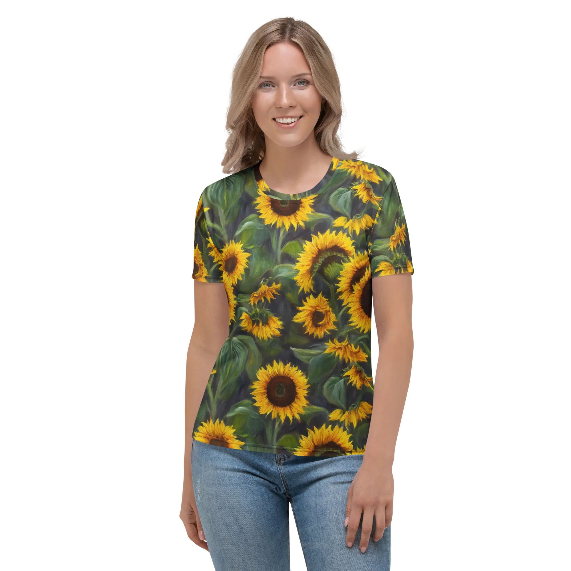 Sunflower Nocturne on Women's Crew Neck T-Shirt — Front