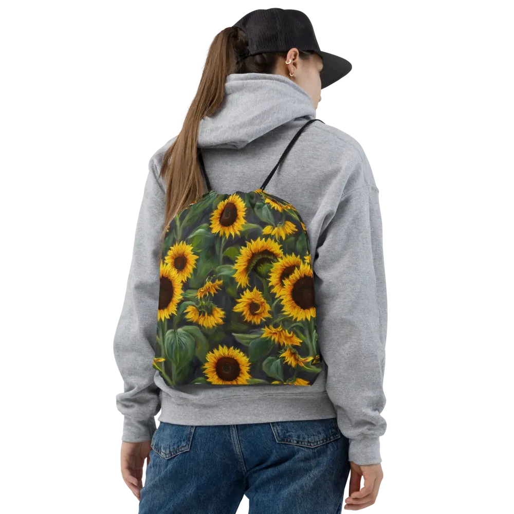 Sunflower Nocturne on Drawstring Bag — Front