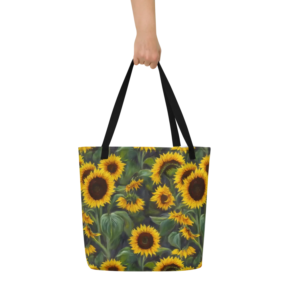 Sunflower Nocturne on Large Tote Bag W/ Pocket — Print file