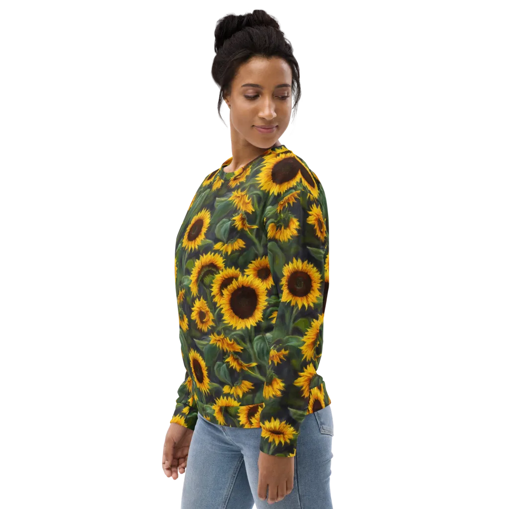 Sunflower Nocturne on Sweatshirt — Left sleeve