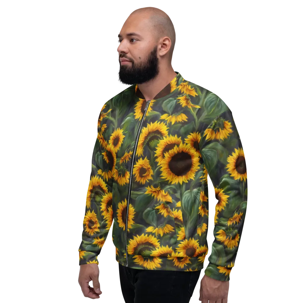 Sunflower Nocturne on Bomber Jacket — Left