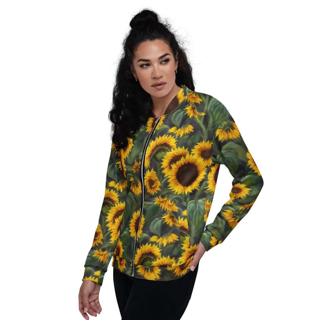Sunflower Nocturne on Bomber Jacket — Left sleeve