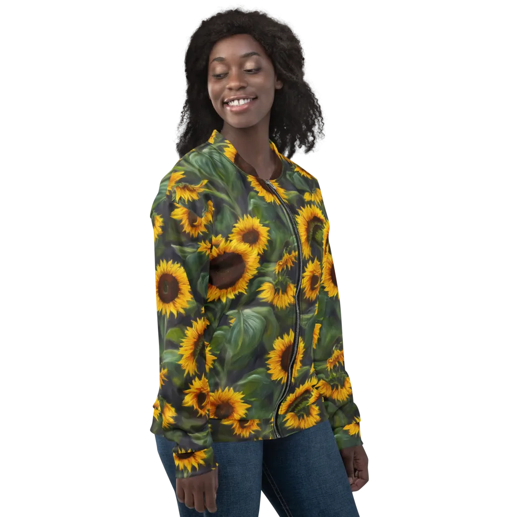 Sunflower Nocturne on Bomber Jacket — Right sleeve