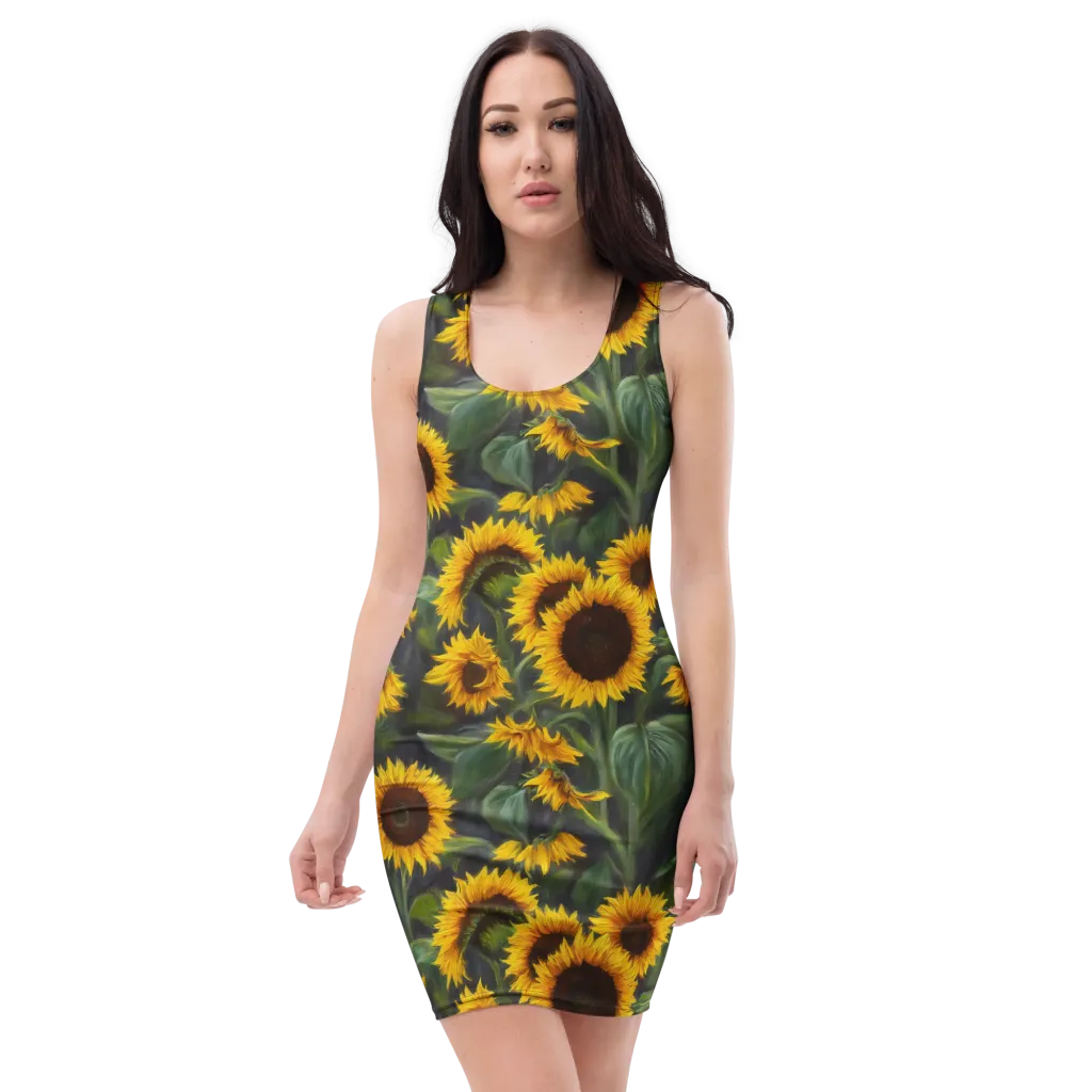 Sunflower Nocturne on Bodycon Dress — Front