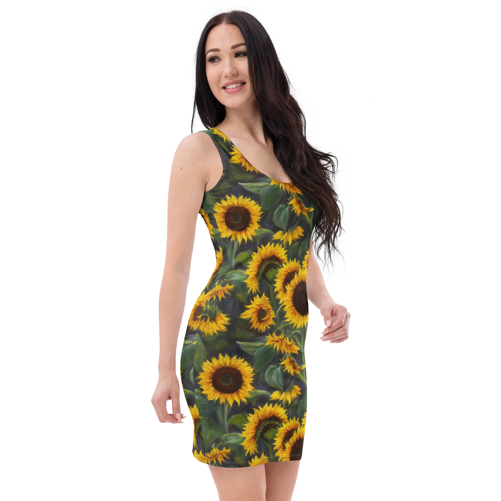 Sunflower Nocturne on Bodycon Dress — Right Front