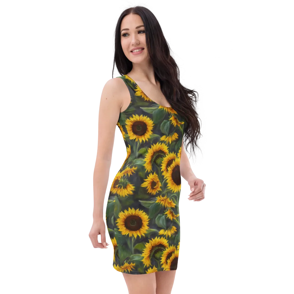 Sunflower Nocturne on Bodycon Dress — Right Front