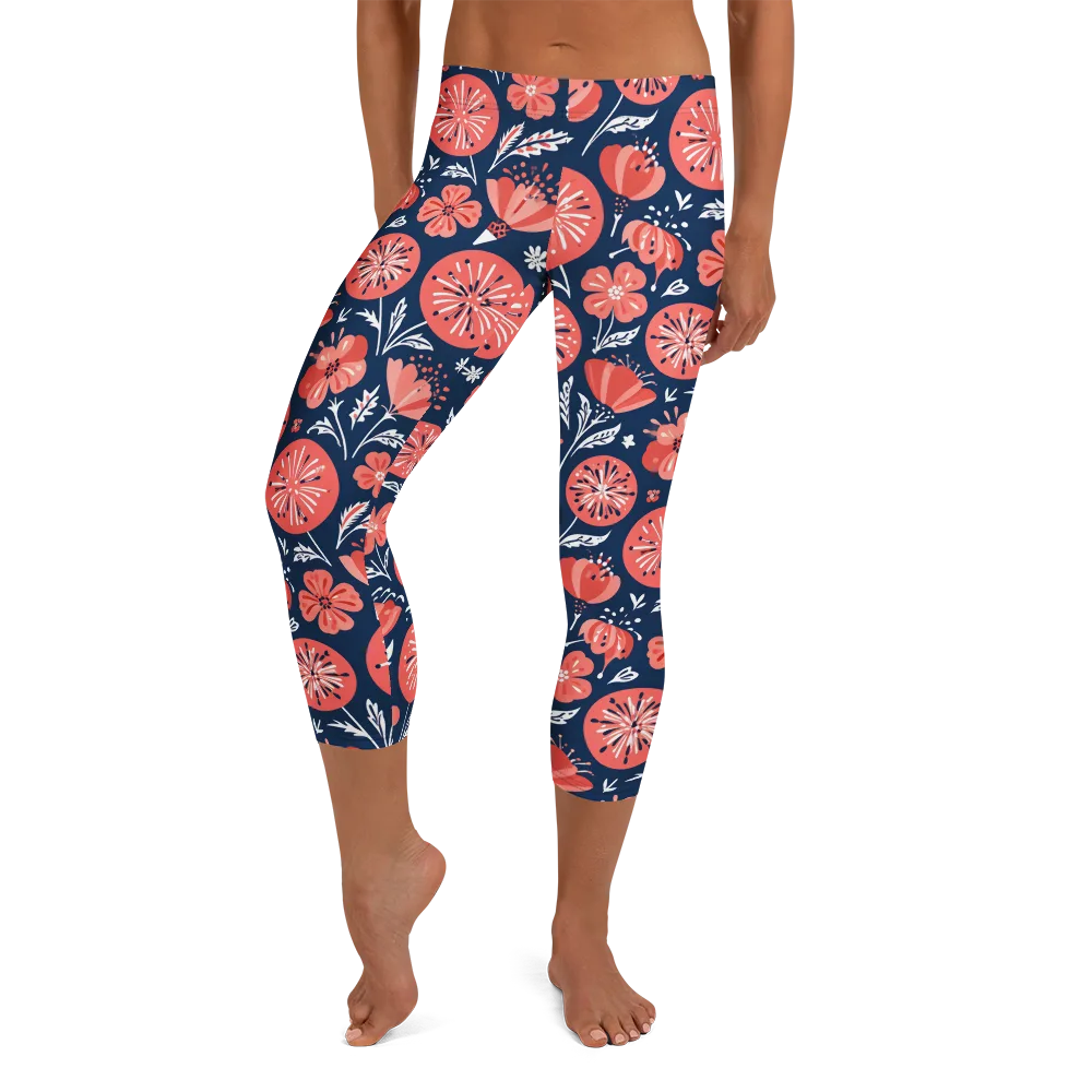 Midnight Bloom on Capri Leggings — Front