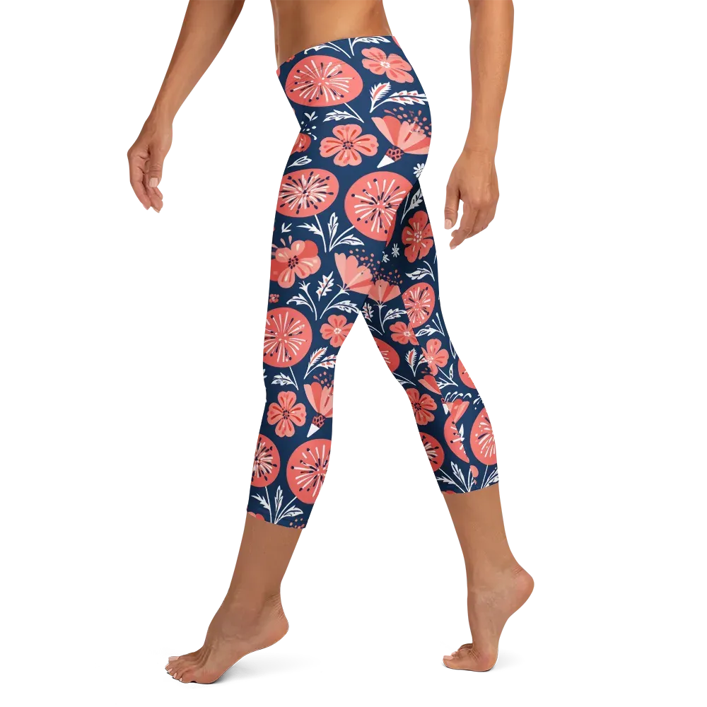 Midnight Bloom on Capri Leggings — Left