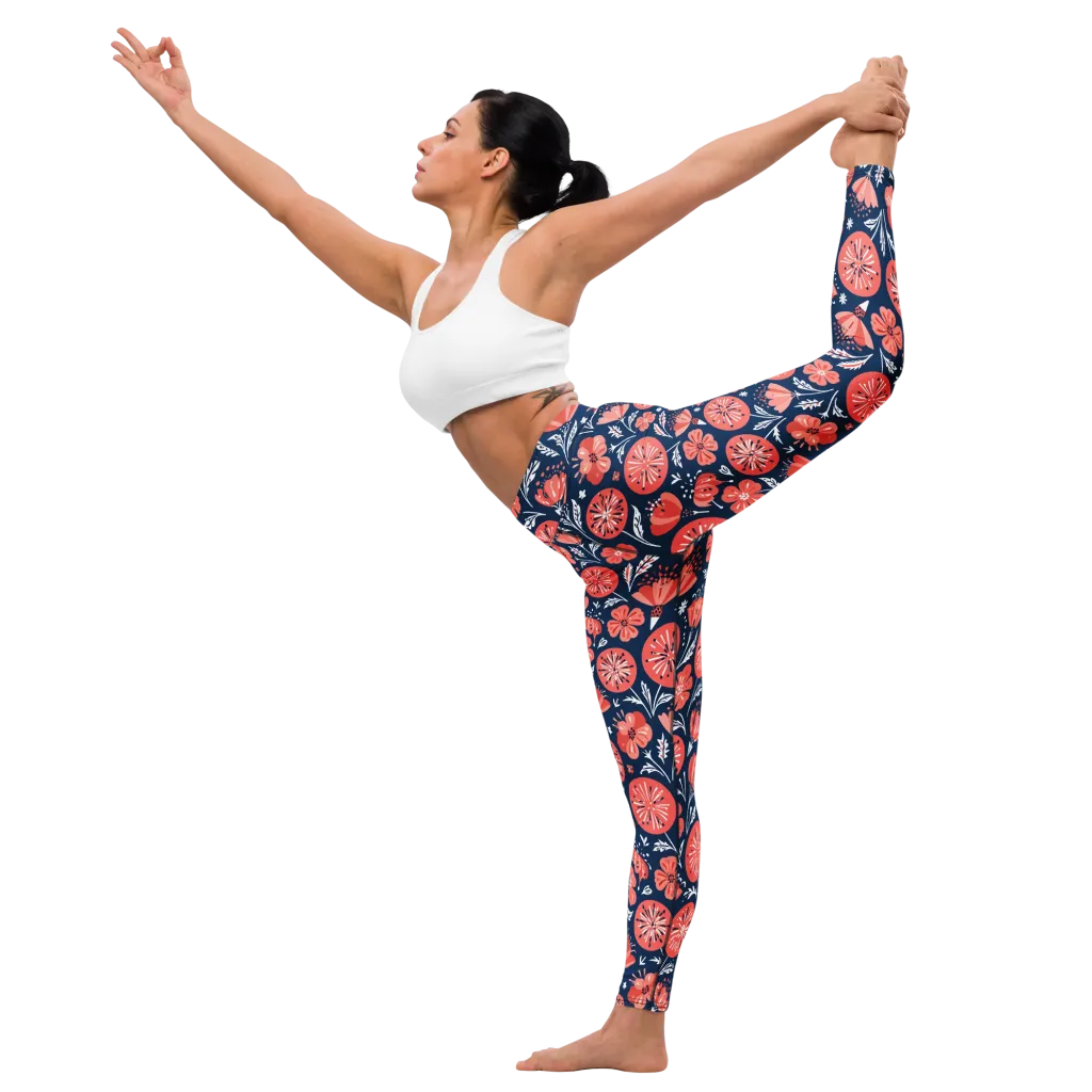 Midnight Bloom on Yoga Leggings — Front waist