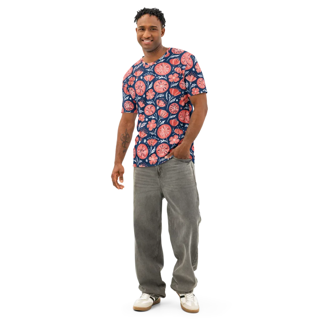 Midnight Bloom on Men's Cotton Crew Neck T-Shirt — Front