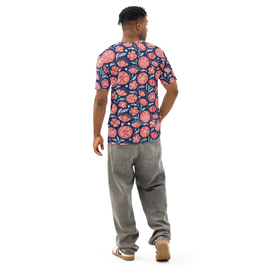 Midnight Bloom on Men's Cotton Crew Neck T-Shirt — Back