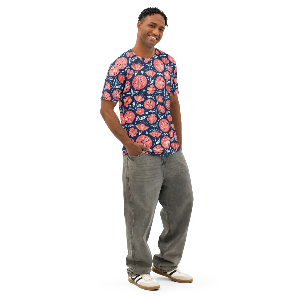 Midnight Bloom on Men's Cotton Crew Neck T-Shirt — Right Front
