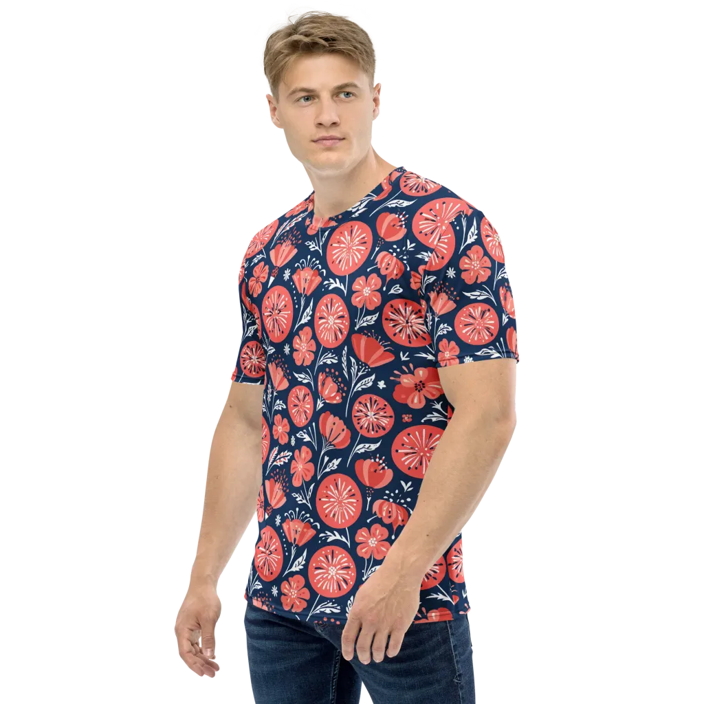 Midnight Bloom on Men's Crew Neck T-Shirt — Left sleeve