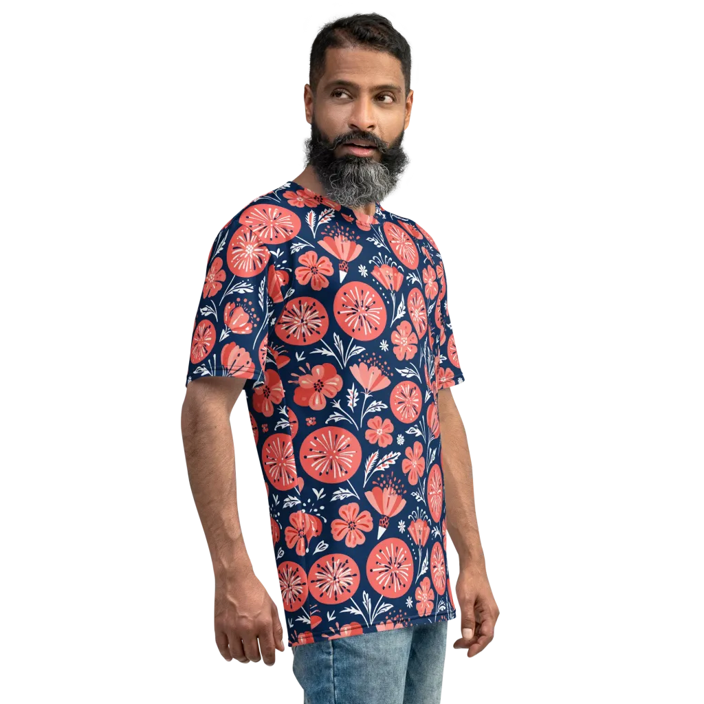 Midnight Bloom on Men's Crew Neck T-Shirt — Right sleeve