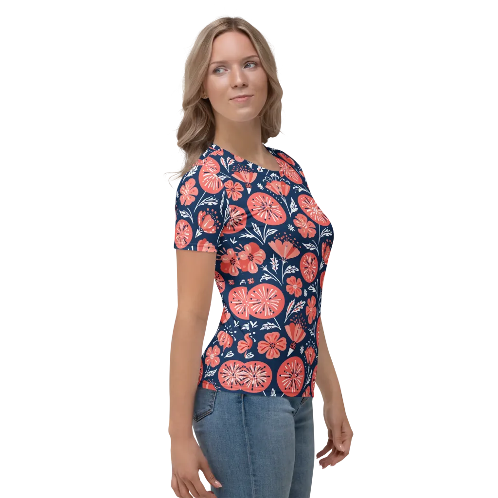 Midnight Bloom on Women's Crew Neck T-Shirt — Right sleeve