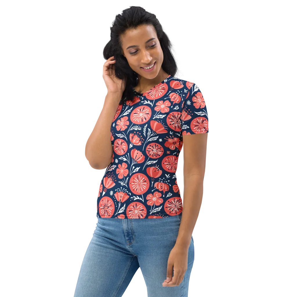 Midnight Bloom on Women's Crew Neck T-Shirt — Left sleeve