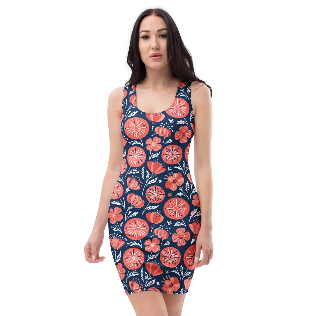 Midnight Bloom on Bodycon Dress — Front