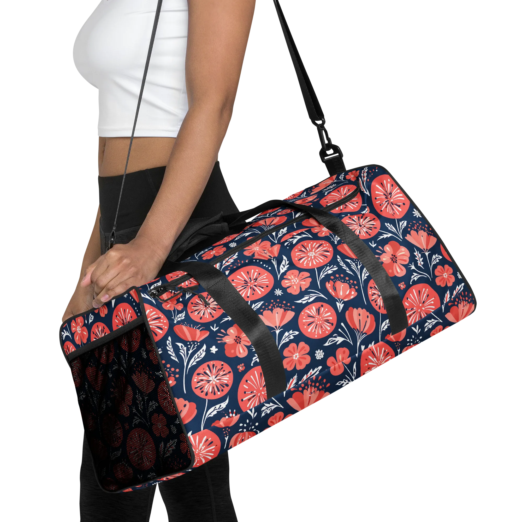 Midnight Bloom on Duffle Bag — Front