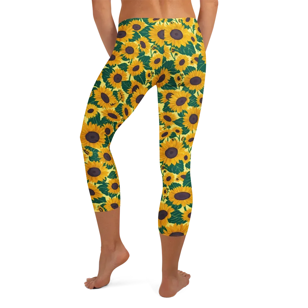 Sunlit Sunflower on Capri Leggings — Back