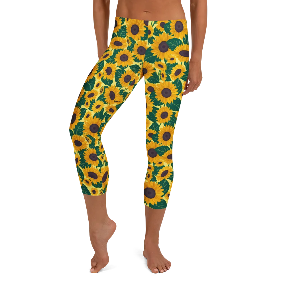Sunlit Sunflower on Capri Leggings — Front