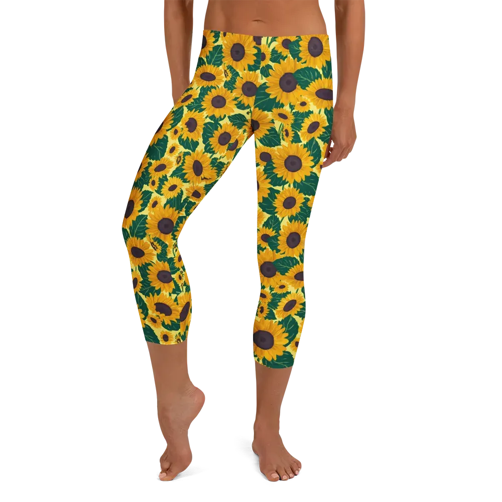 Sunlit Sunflower on Capri Leggings — Front