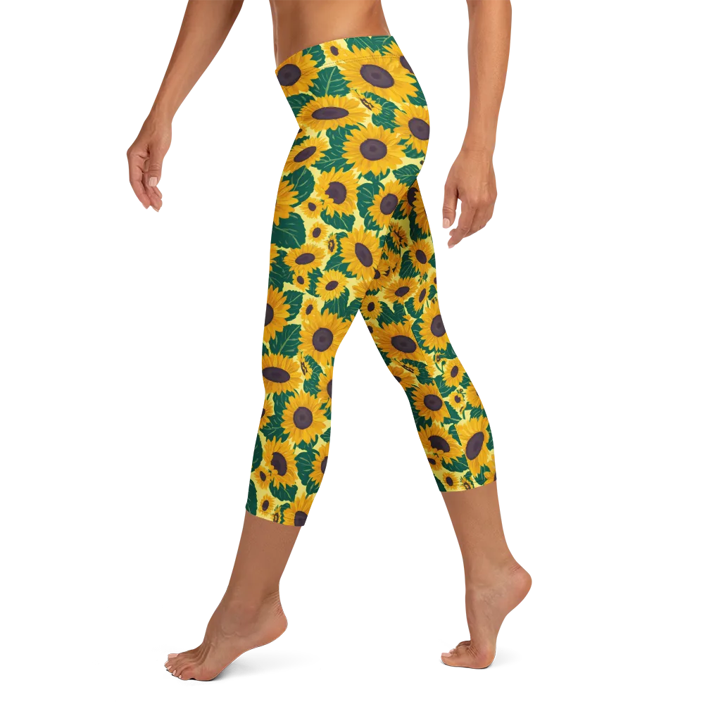 Sunlit Sunflower on Capri Leggings — Left