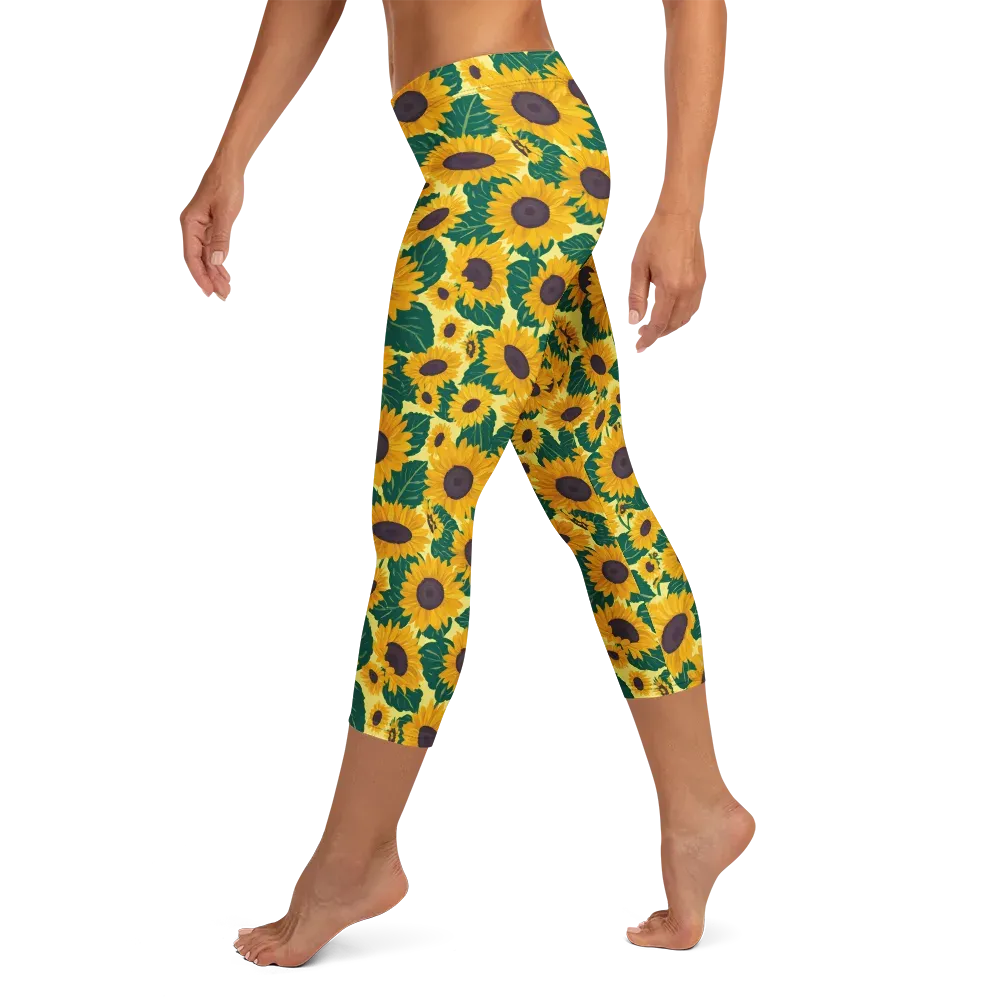 Sunlit Sunflower on Capri Leggings — Left