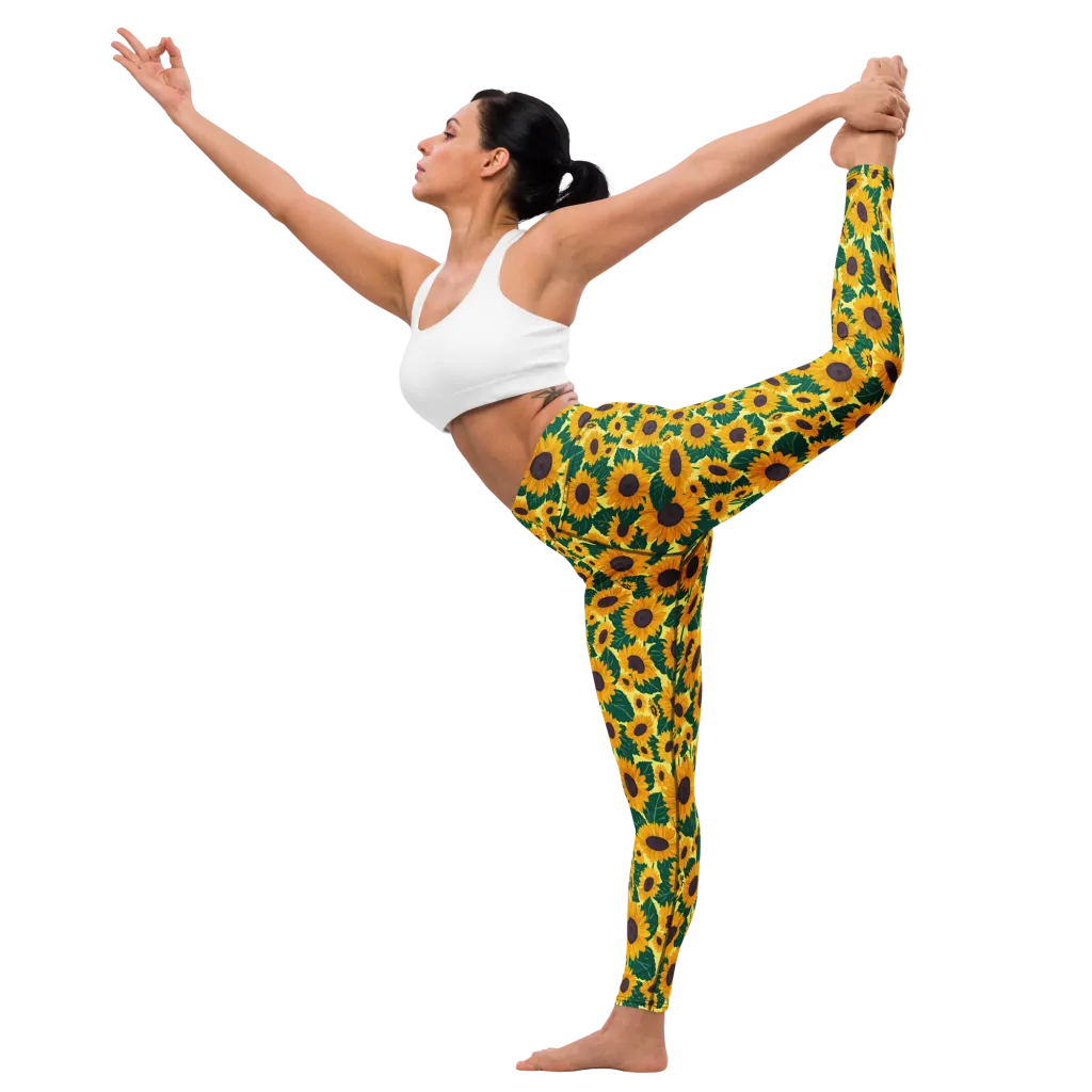 Sunlit Sunflower on Yoga Leggings — Front waist
