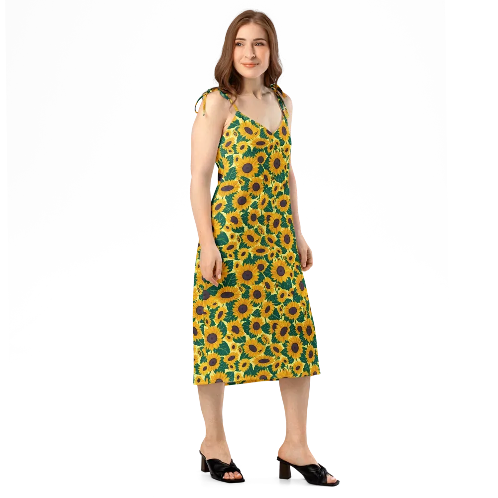 Sunlit Sunflower on Slip Dress — Right Front