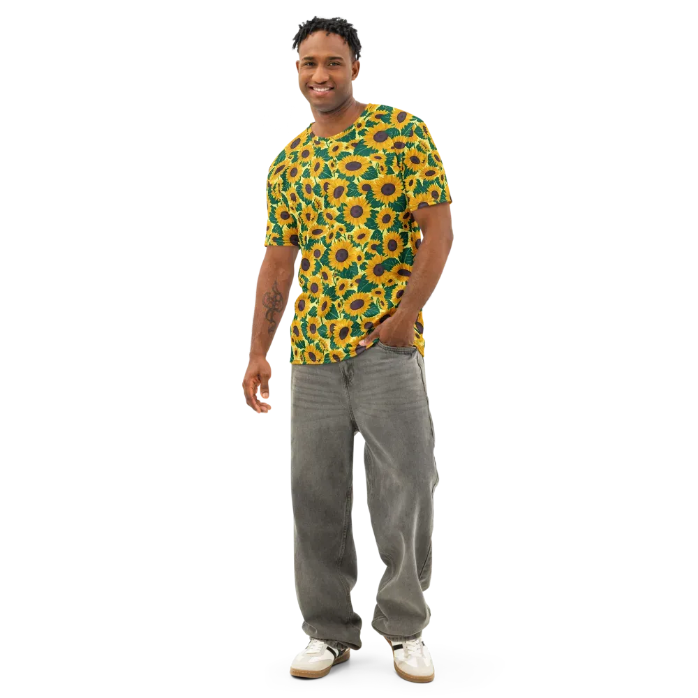 Sunlit Sunflower on Men's Cotton Crew Neck T-Shirt — Front