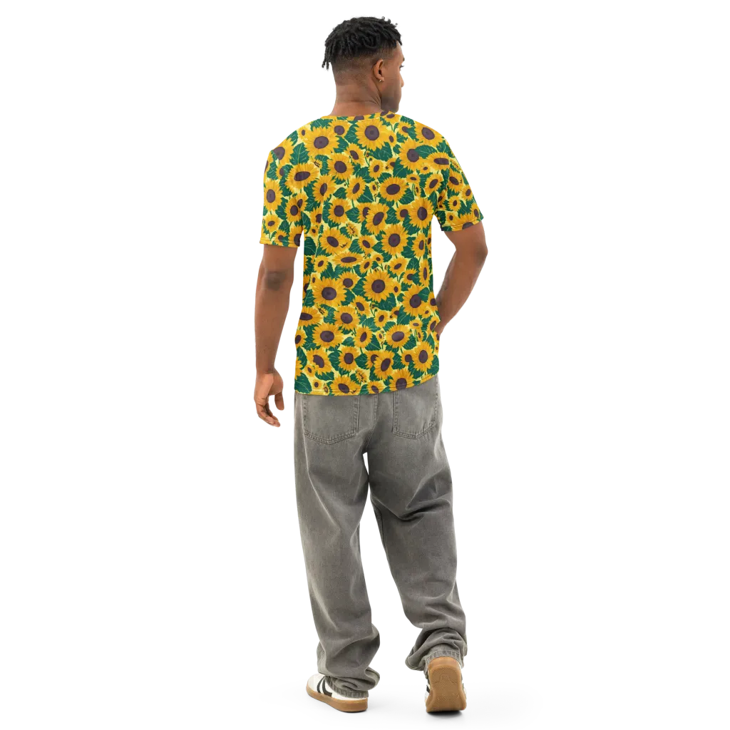 Sunlit Sunflower on Men's Cotton Crew Neck T-Shirt — Back