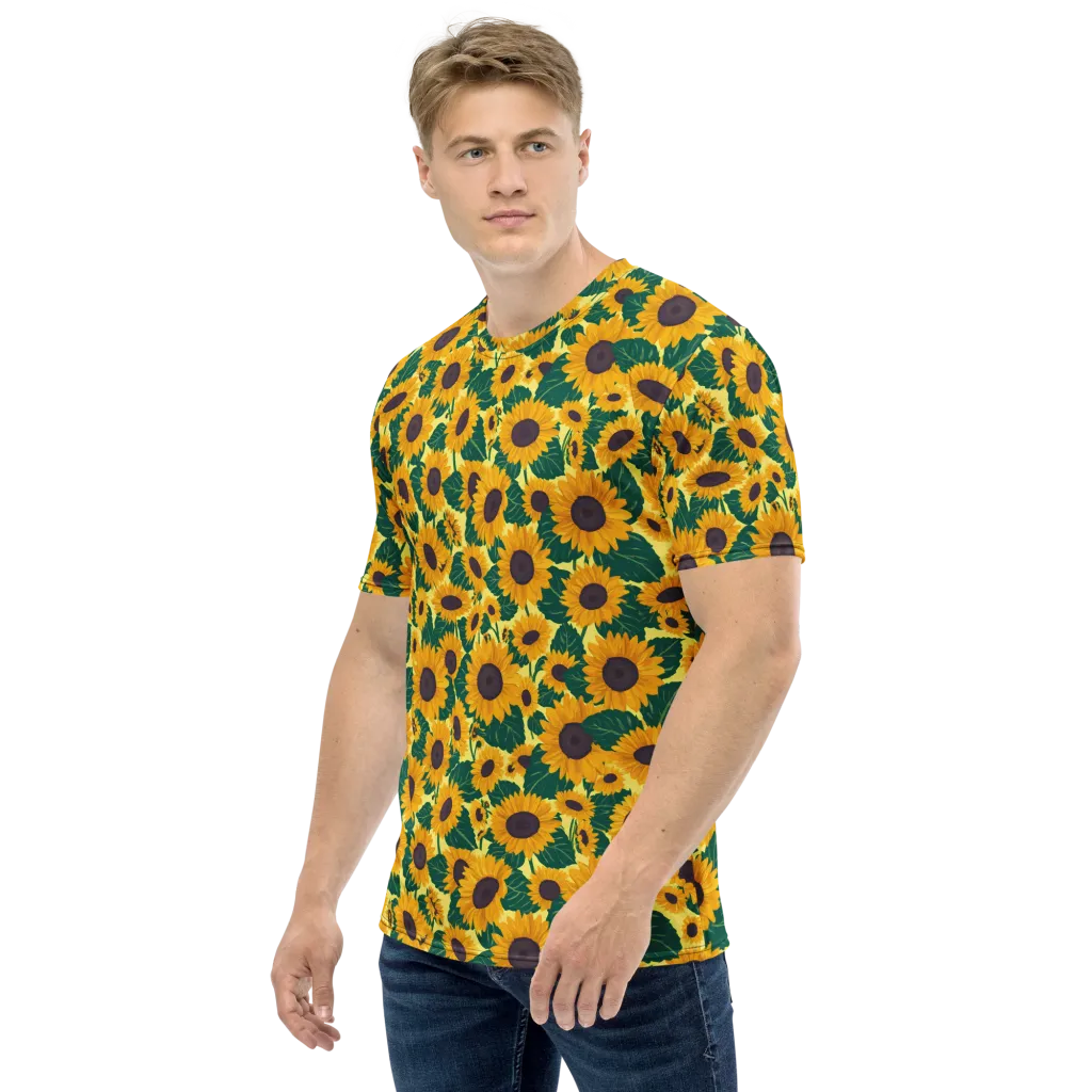 Sunlit Sunflower on Men's Crew Neck T-Shirt — Left sleeve