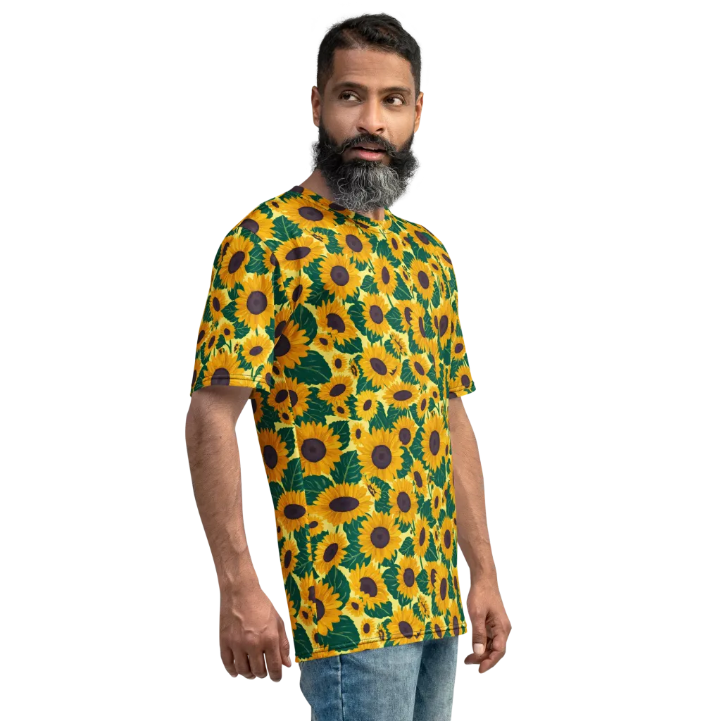 Sunlit Sunflower on Men's Crew Neck T-Shirt — Right sleeve