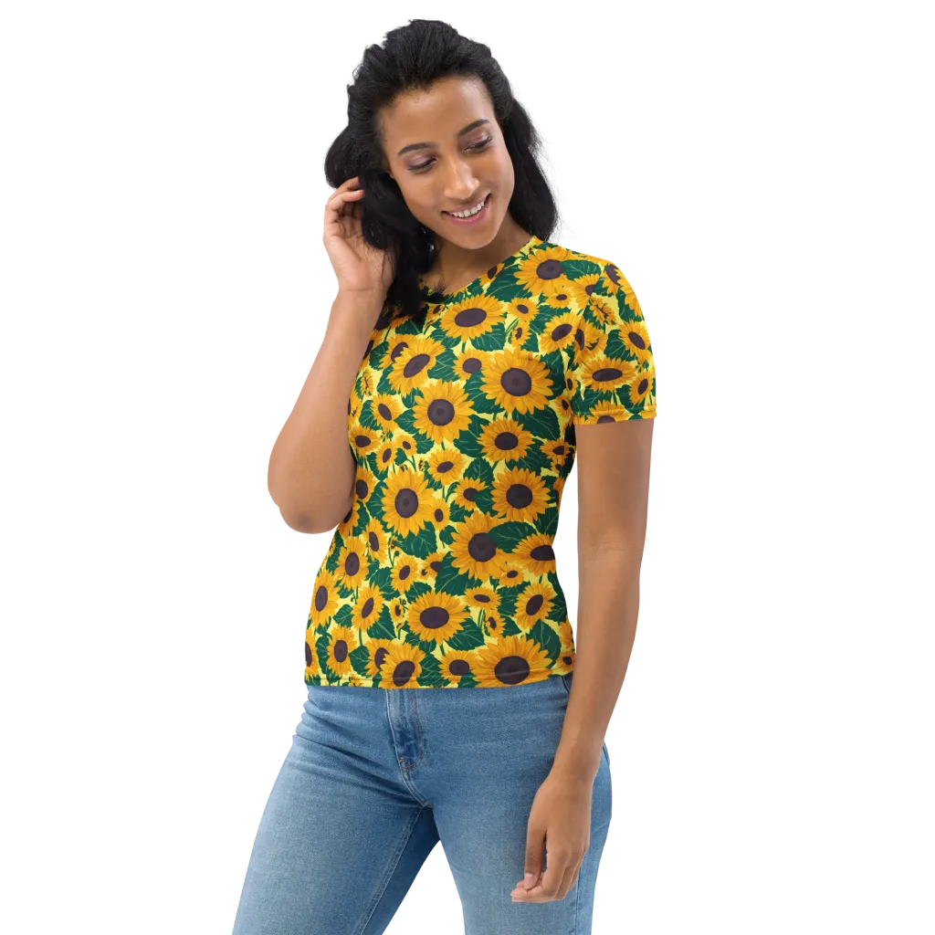 Sunlit Sunflower on Women's Crew Neck T-Shirt — Left sleeve