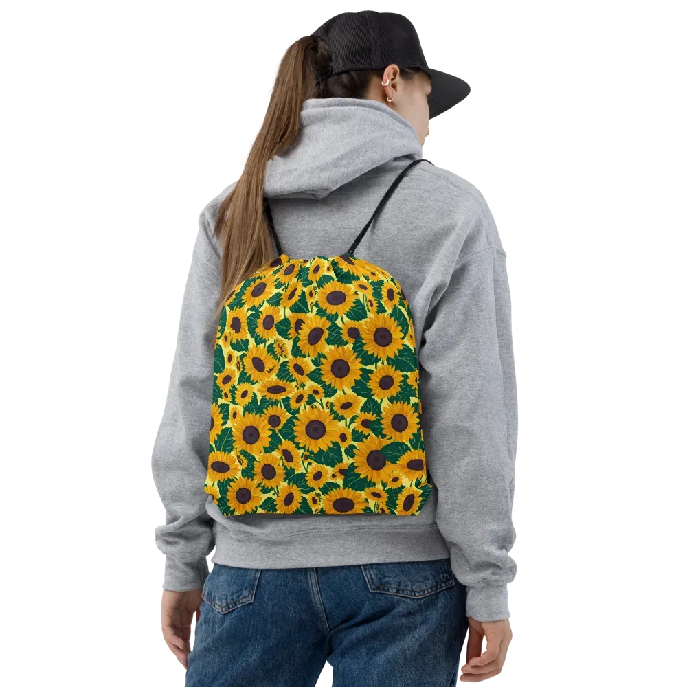 Sunlit Sunflower on Drawstring Bag — Front