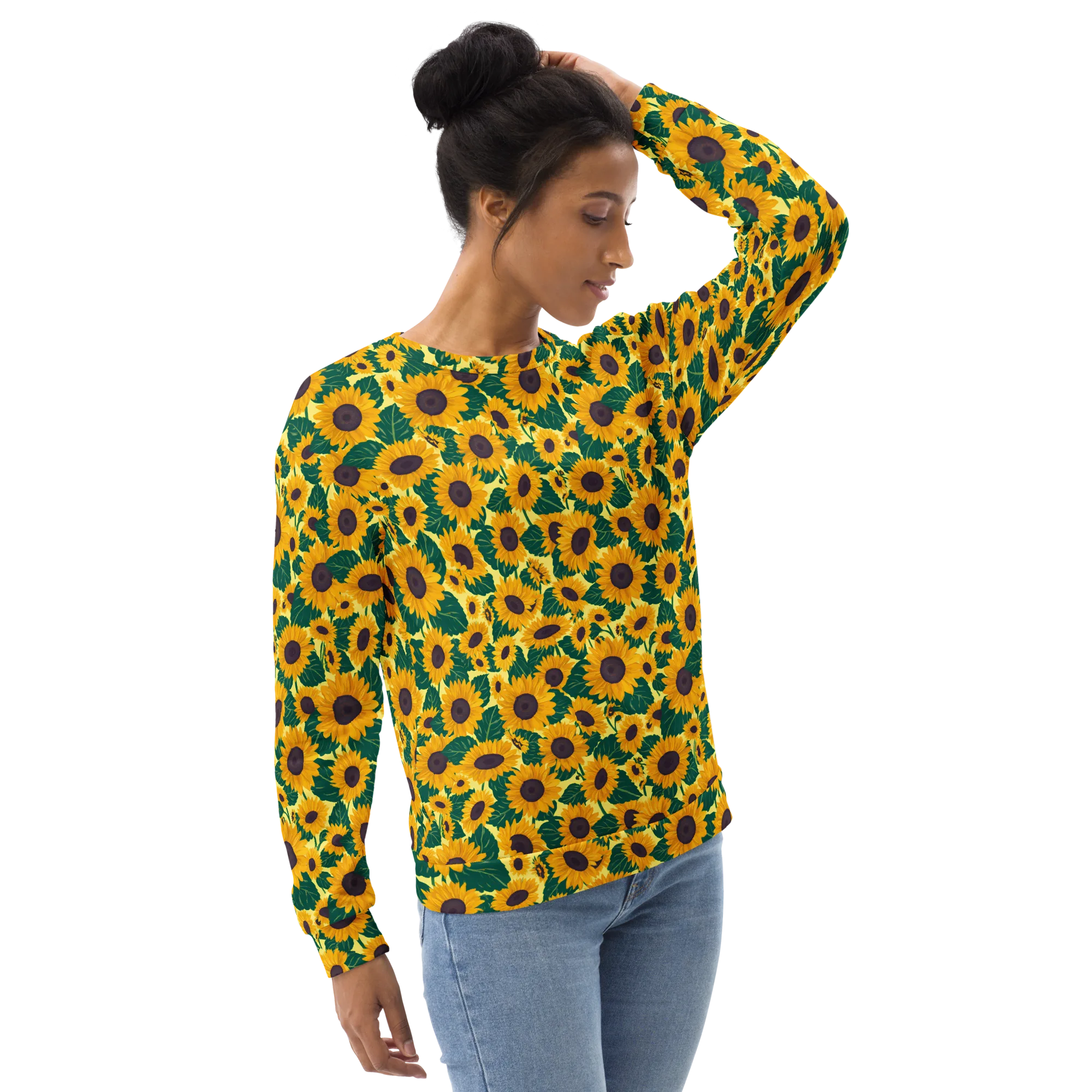 Sunlit Sunflower on Sweatshirt — Right sleeve