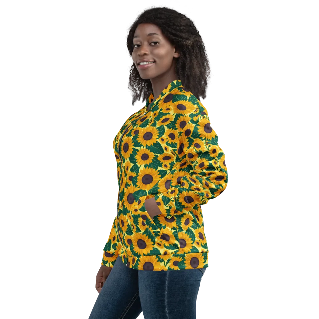 Sunlit Sunflower on Bomber Jacket — Left sleeve