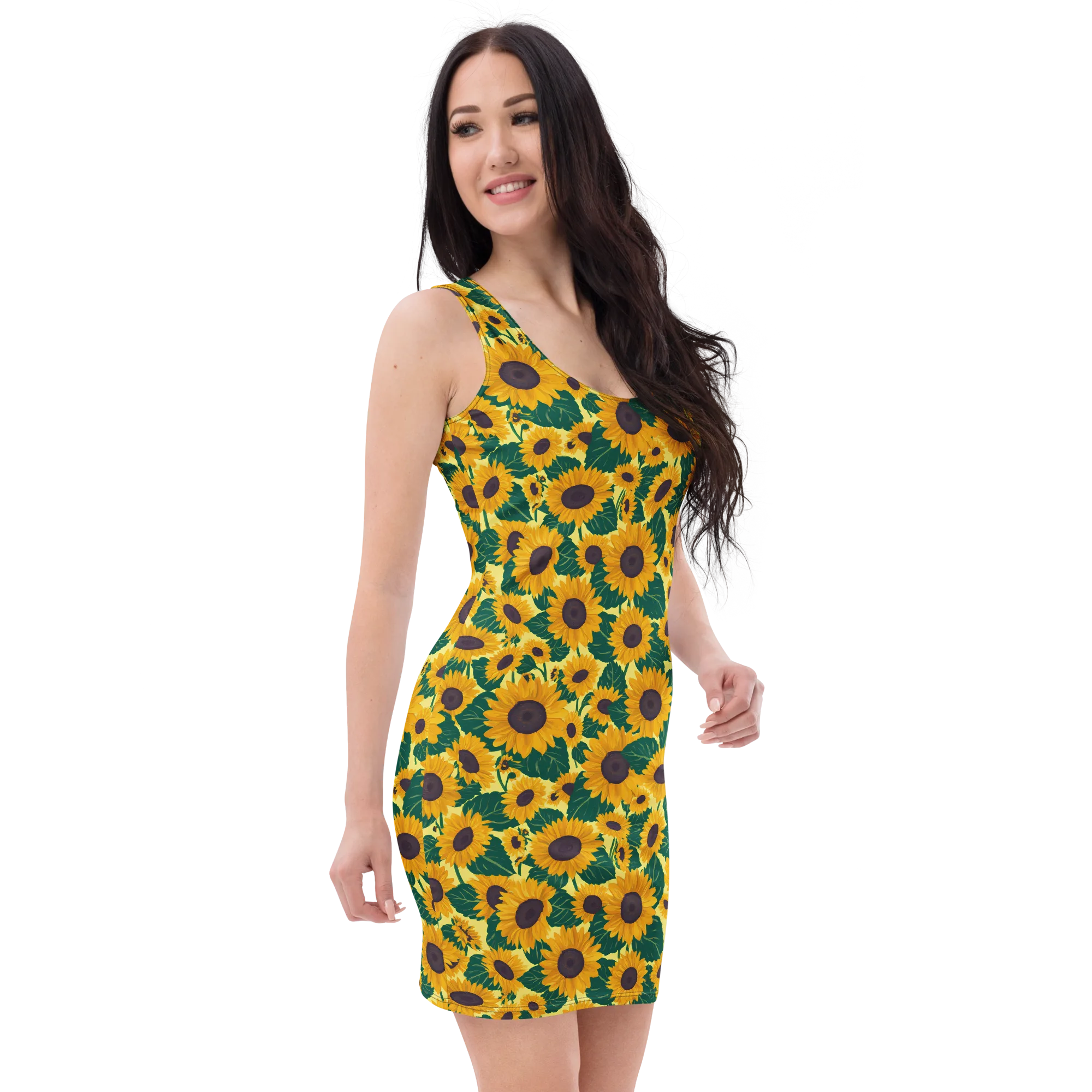 Sunlit Sunflower on Bodycon Dress — Right Front