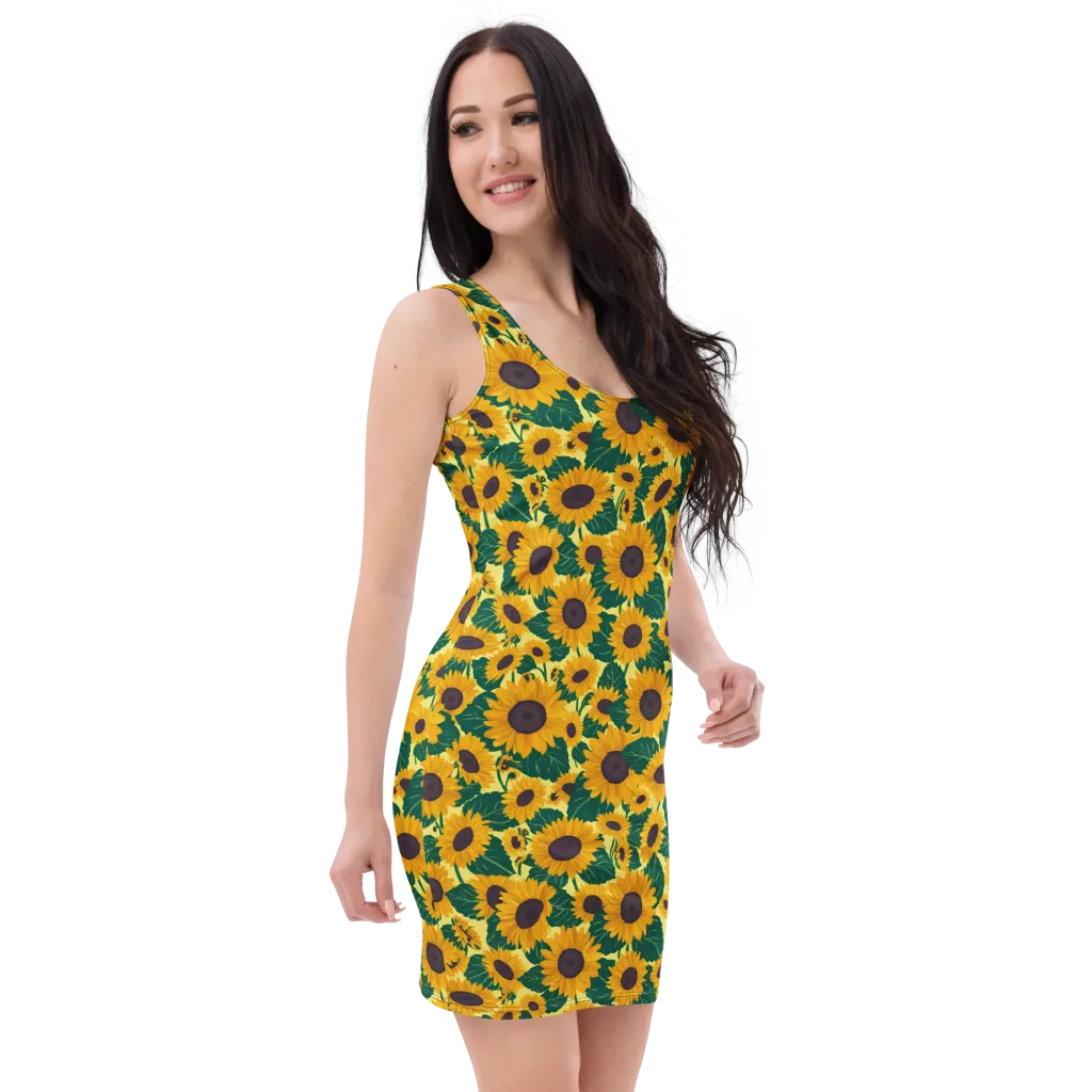 Sunlit Sunflower on Bodycon Dress — Right Front