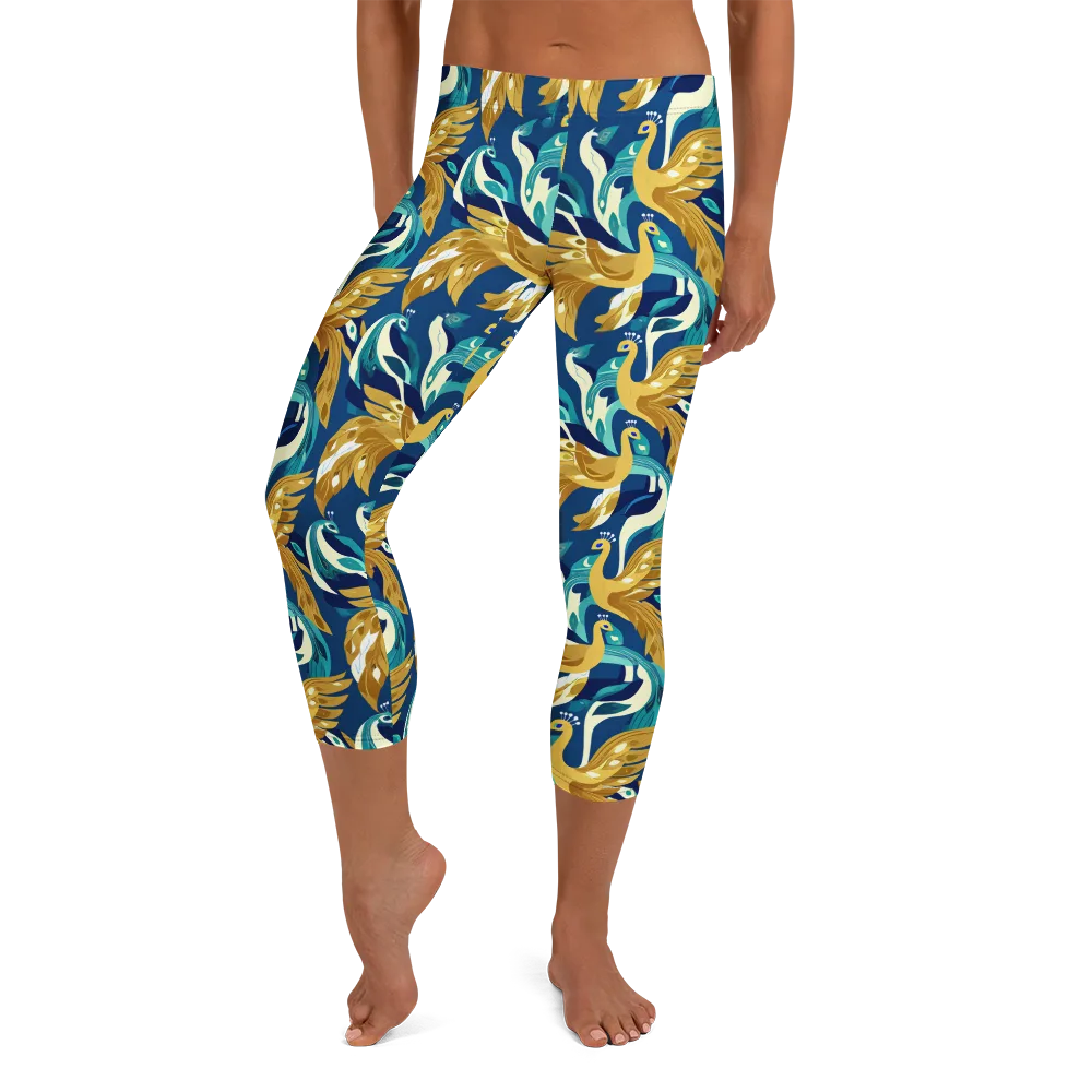 Gilded Peacock Tide on Capri Leggings — Front