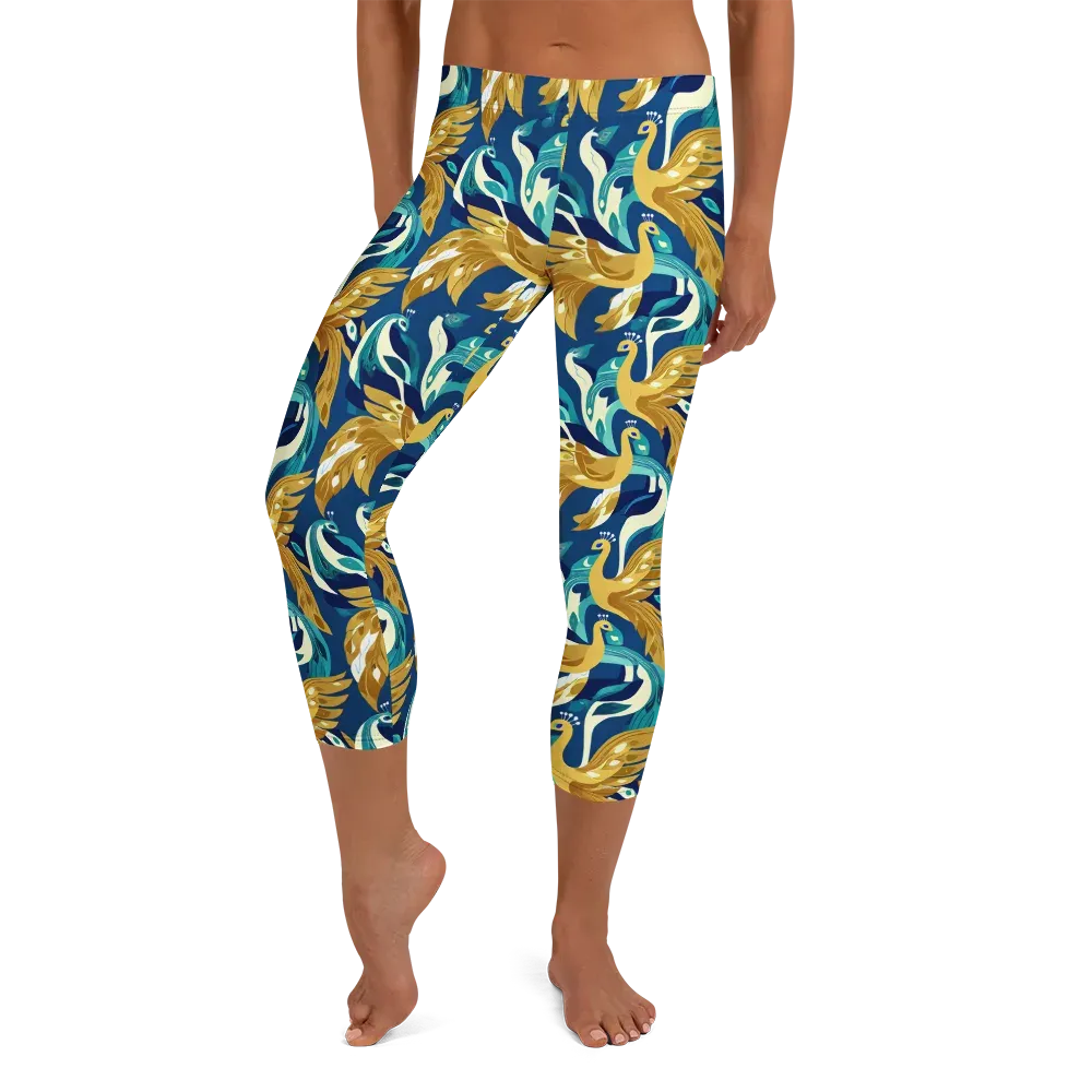 Gilded Peacock Tide on Capri Leggings — Front