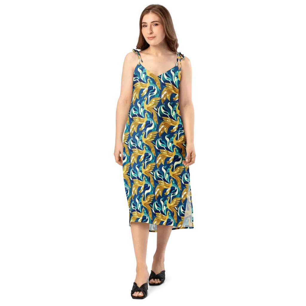 Gilded Peacock Tide on Slip Dress — Front