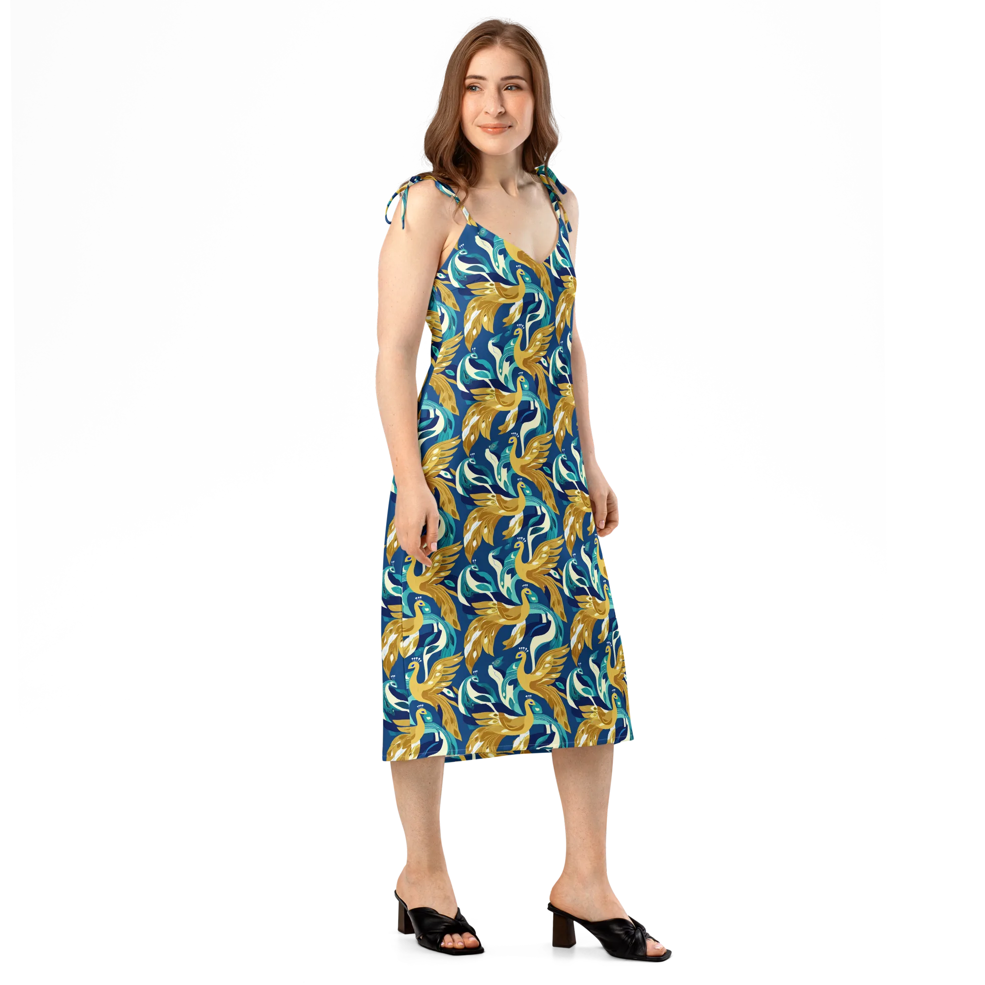 Gilded Peacock Tide on Slip Dress — Right Front