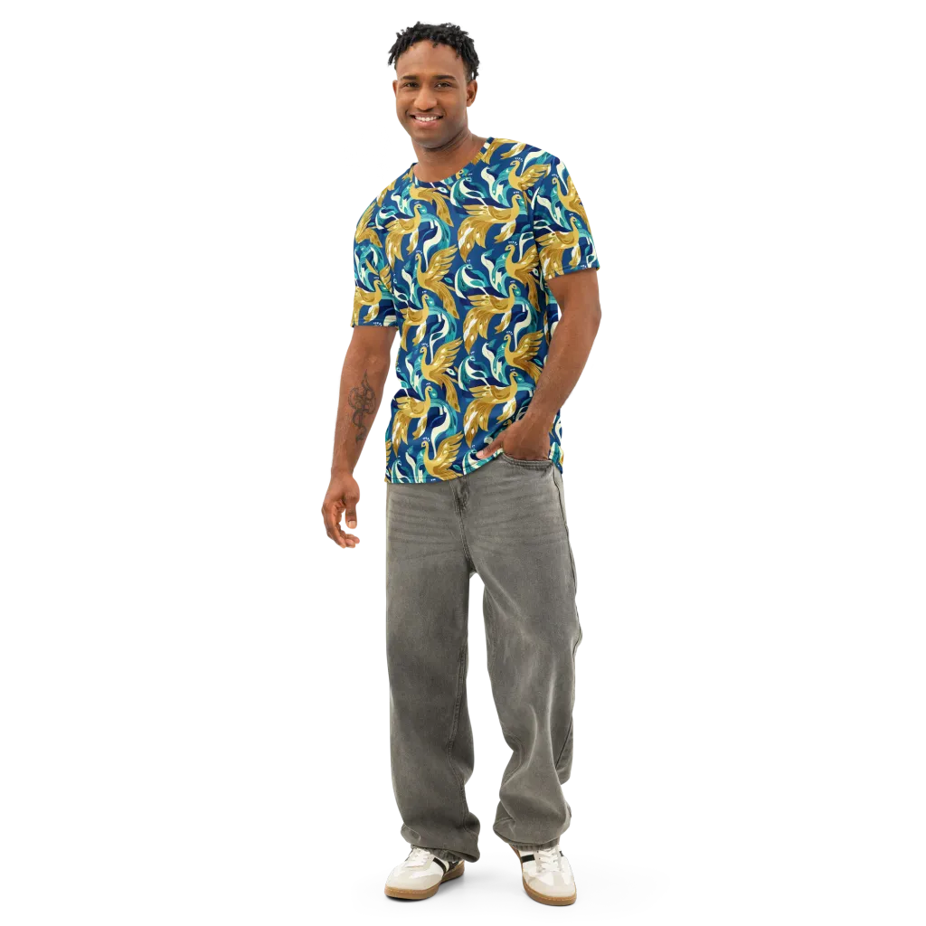 Gilded Peacock Tide on Men's Cotton Crew Neck T-Shirt — Front