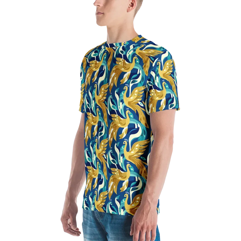 Gilded Peacock Tide on Men's Crew Neck T-Shirt — Left