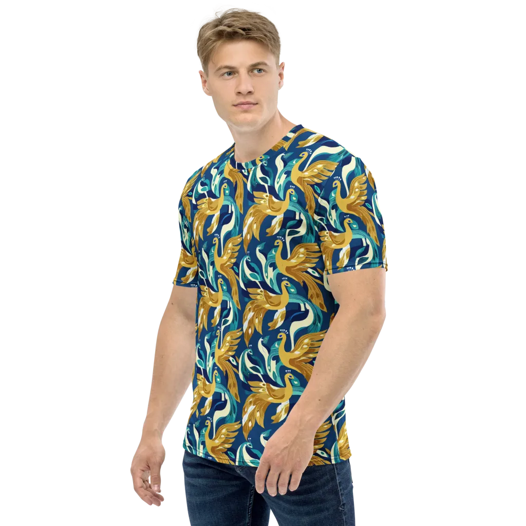 Gilded Peacock Tide on Men's Crew Neck T-Shirt — Left sleeve