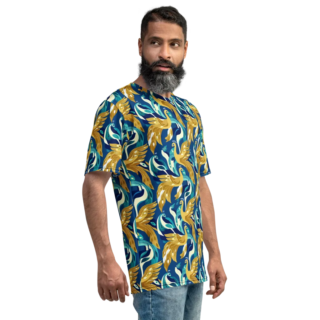 Gilded Peacock Tide on Men's Crew Neck T-Shirt — Right sleeve