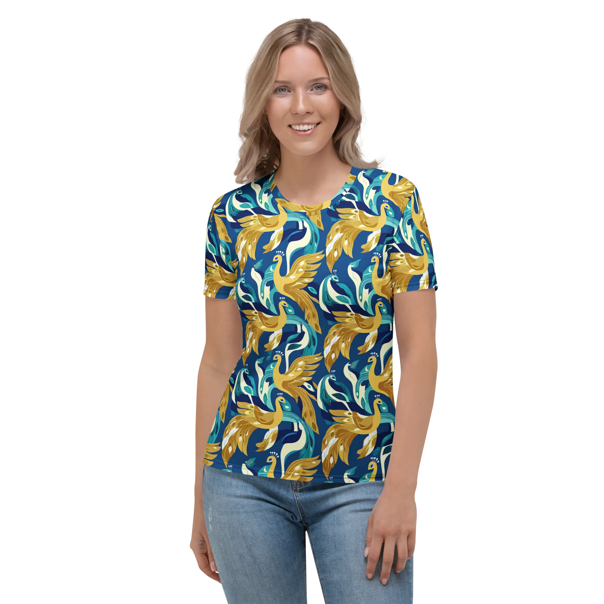 Gilded Peacock Tide on Women's Crew Neck T-Shirt — Front