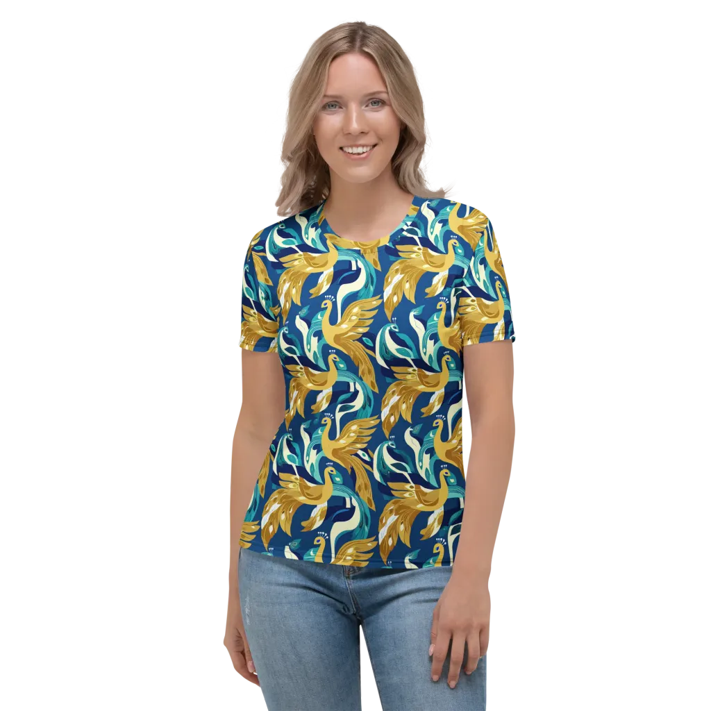 Gilded Peacock Tide on Women's Crew Neck T-Shirt — Front
