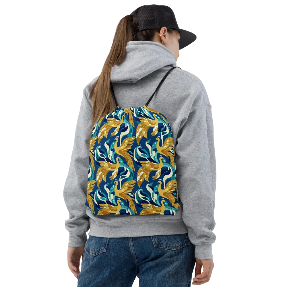 Gilded Peacock Tide on Drawstring Bag — Front